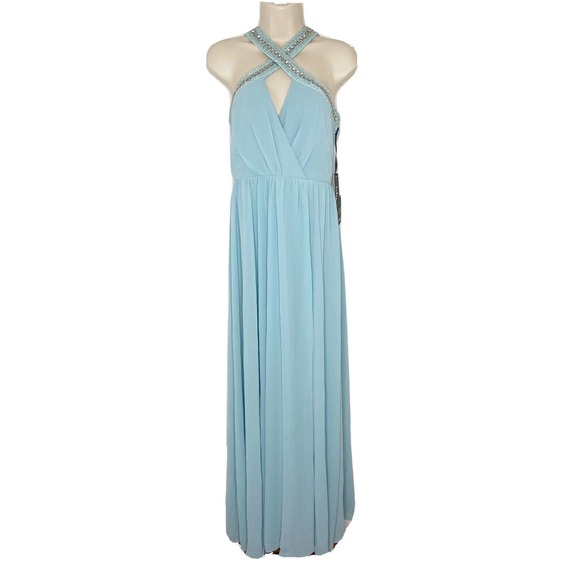 NWT Lulus Women’s Beaded Twist Front Prom Mint Bridesmaid Chiffon Maxi Dress S - Picture 2 of 11